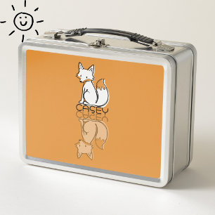 Lunch Box Doux Renard Orange Réflexion Doodle Nom Personnali