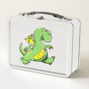 Lunch Box Dragon vert caricature marchant sur ses pieds
