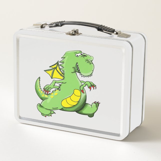 Lunch Box Dragon vert caricature marchant sur ses pieds (Devant)