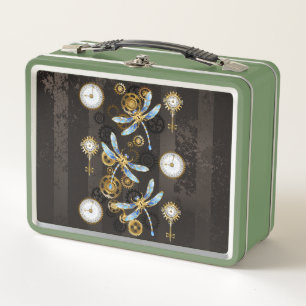 Lunch Box Dragonflies de Steampunk sur arrière - plan rayé b