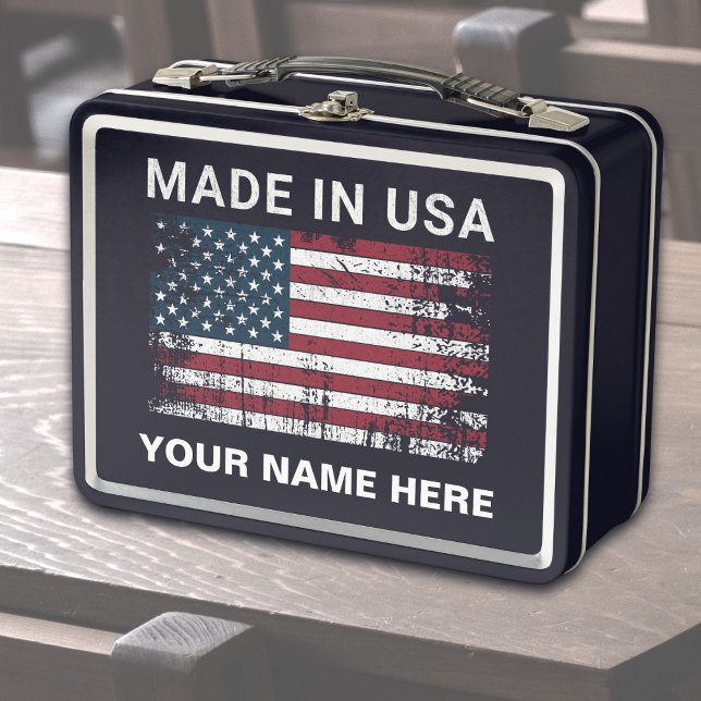 Lunch Box Drapeau Américain Personnalisé Fabriqué Aux Etats- (Made in USA personalized lunchbox)