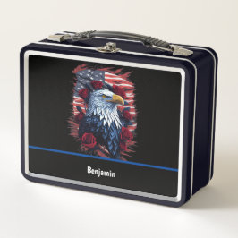 Lunch Box Drapeau américain USA Aigle Roses Rouge Blanc Bleu