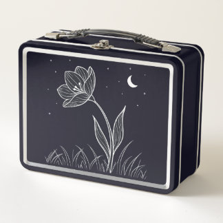 Lunch Box Dreamlit Moonlit Flower Line Art avec étoiles