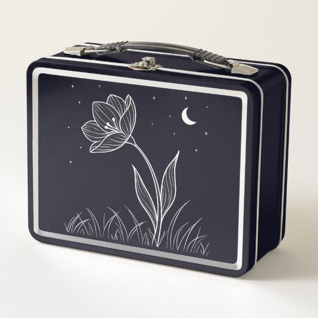 Lunch Box Dreamlit Moonlit Flower Line Art avec étoiles (Devant)