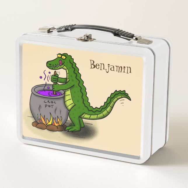 Lunch Box Drôle alligator vert cuisine dessin animé (Devant)