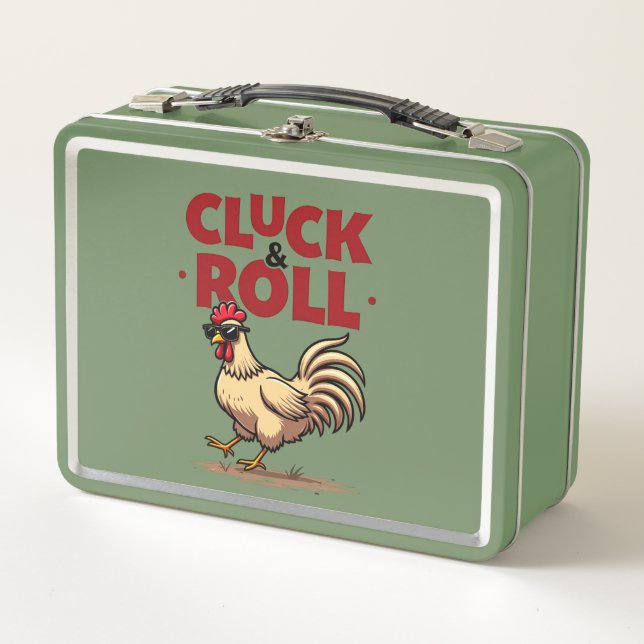 Lunch Box Drôle "Cluck & Roll" Cool Rooster Conception de de (Devant)