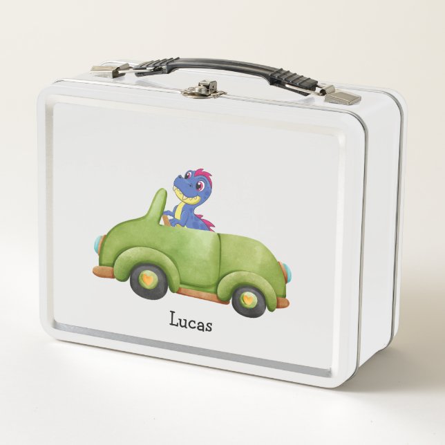 Lunch Box Drôle dinosaure voiture antique École anniversaire (Devant)