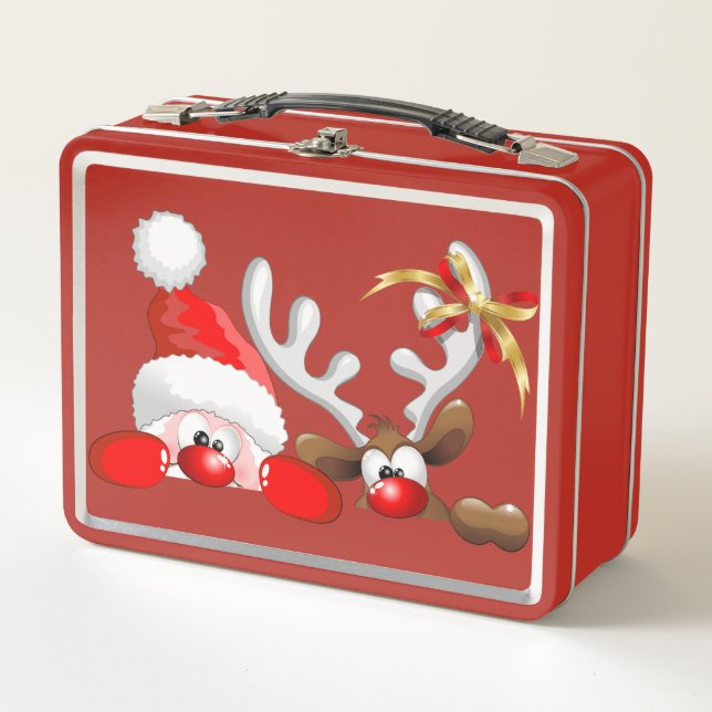 Lunch Box Drôle Père Noël et Reindeer Cartoon (Devant)