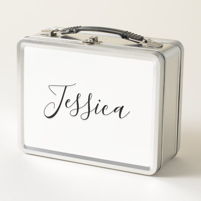 Lunch Box Écriture cursive modifiable | Violet blanc et viol (Devant)
