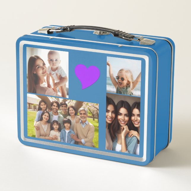 Lunch Box Élégant 10 Photos de Famille, Coeurs Rose violet,  (Dos)