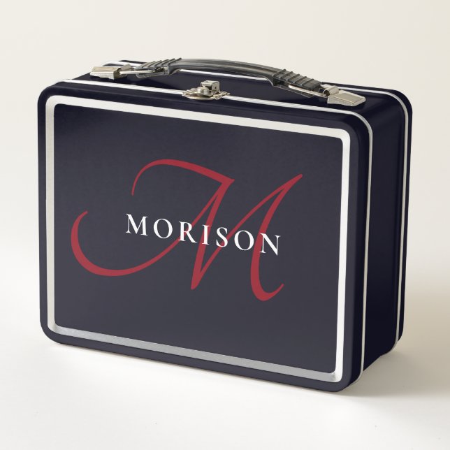 Lunch Box Élégant Monogramme moderne noir rouge (Devant)