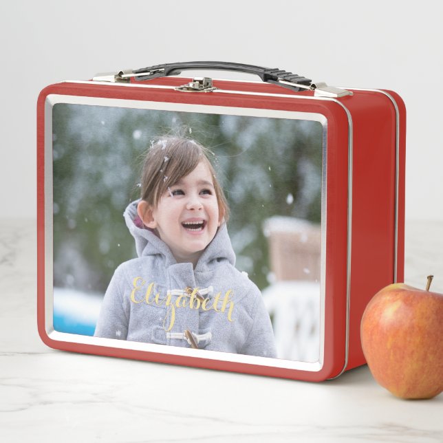 Lunch Box Élégant Monogramme Or filles garçons enfants école (En situation)