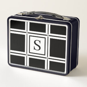 Lunch Box Élégant noir et blanc personnalisé unique initial