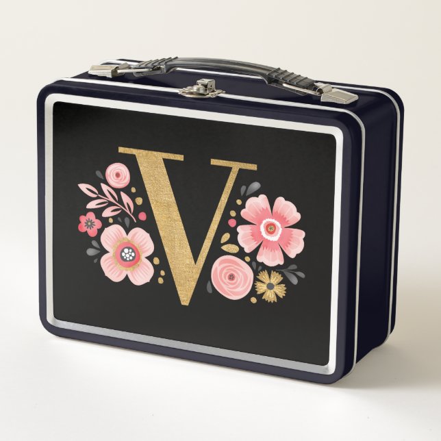 Lunch Box Élégante Fille rose noir floral (Devant)
