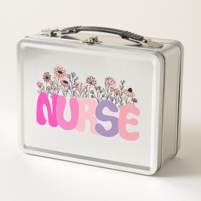 Lunch Box Élégante typographie "infirmière" avec florale vib (Devant)