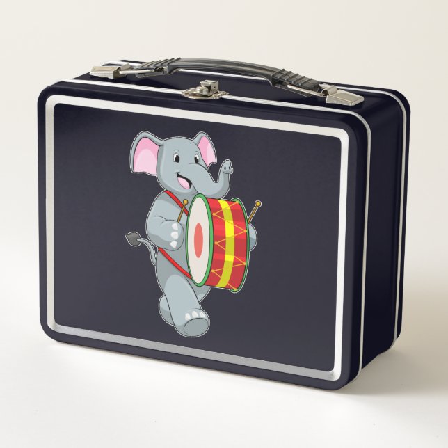 Lunch Box Elephant comme musicien avec tambour (Devant)