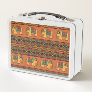 Lunch Box Eléphants Indiens, Orange Traditionnel Sans Seamle