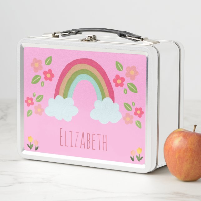 Lunch Box Enfants personnalisés Cute arc-en-ciel fille école (En situation)