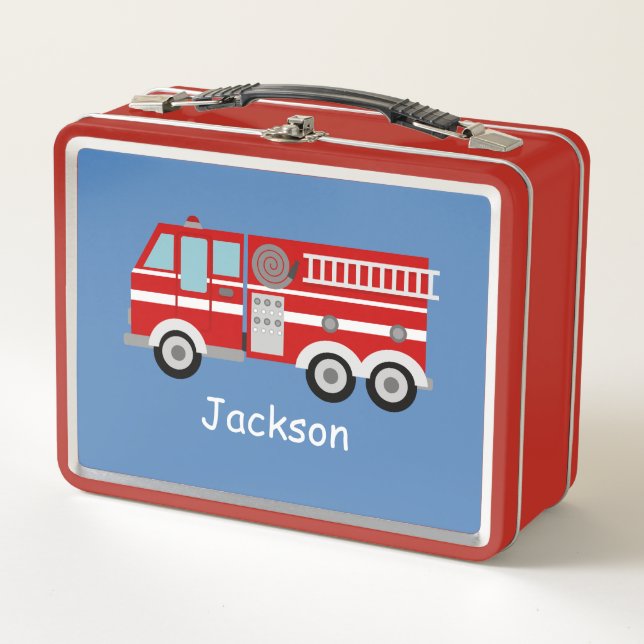 Lunch Box Enfants personnalisés par camion de pompiers rouge (Devant)