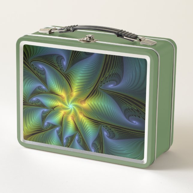 Lunch Box Etoile Abstraite, Bleu brillant Vert Or Fractal Ar (Devant)