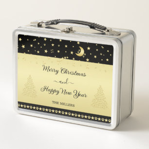 Lunch Box Etoiles de Noël brillantes or, pattes sur or et no