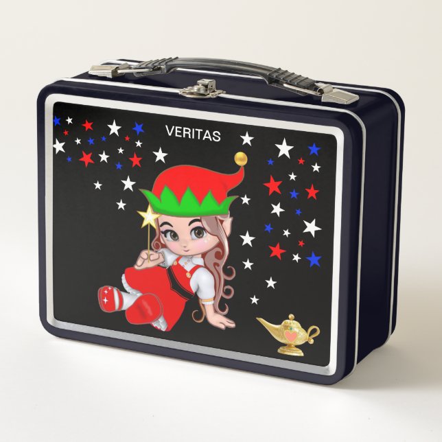 Lunch Box Fée magique mignonne et étoiles en noir (Devant)