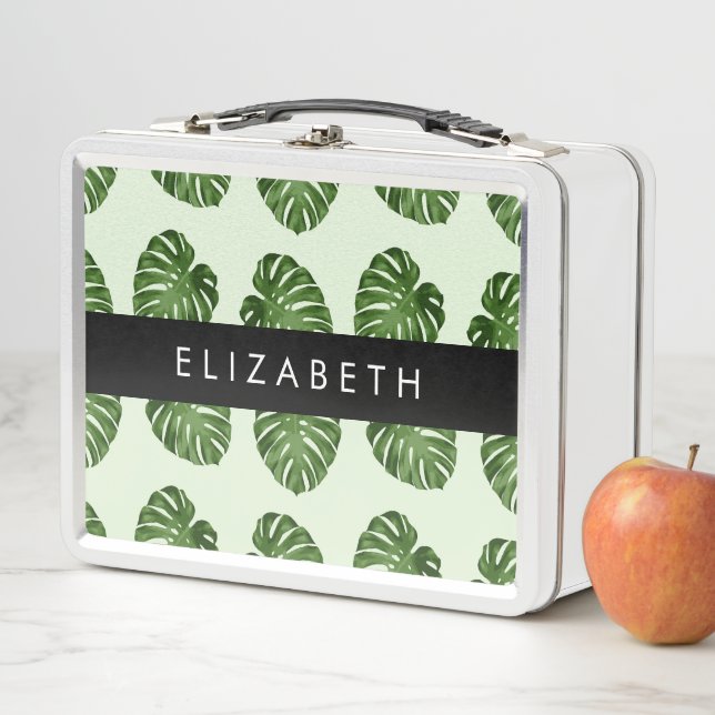 Lunch Box Feuilles de palme, Motif tropical, Votre nom (En situation)