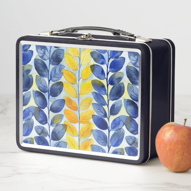 Lunch Box Feuilles jaune et bleu (En situation)
