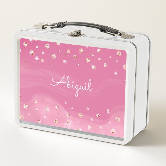 Lunch Box Fille de Parties scintillant rose personnalisée (Devant)