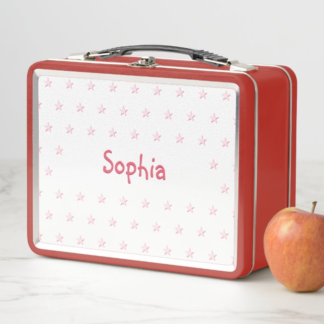 Lunch Box Filles personnalisées Enfants Nom Etoiles roses Éc (En situation)