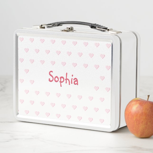 Lunch Box Filles personnalisées Nom Coeurs roses École pour  (En situation)