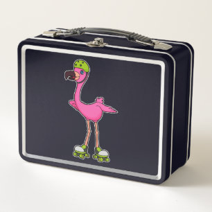Lunch Box Flamant rose comme Patineur avec Roller Patins & C
