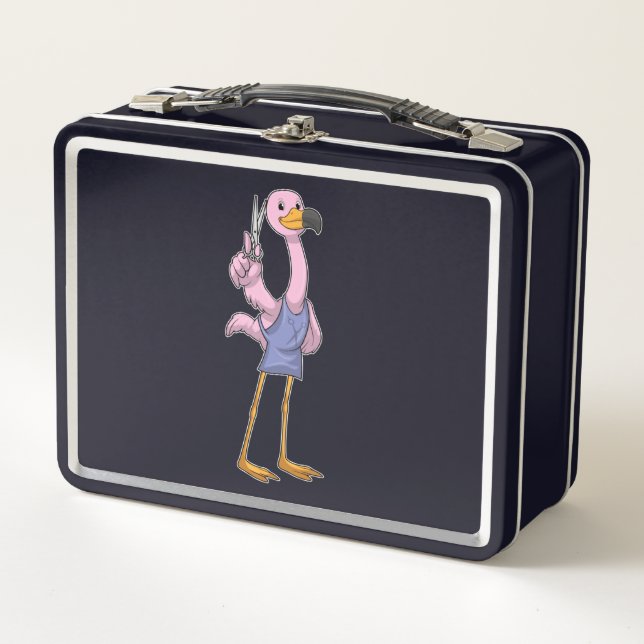 Lunch Box Flamant rose en coiffeur avec ciseaux (Devant)