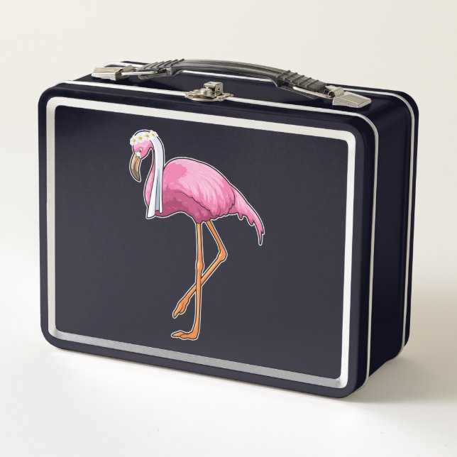 Lunch Box Flamant rose en mariée avec voile (Devant)