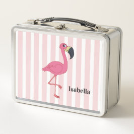 Lunch Box Flamant rose et rayures en acier inoxydable