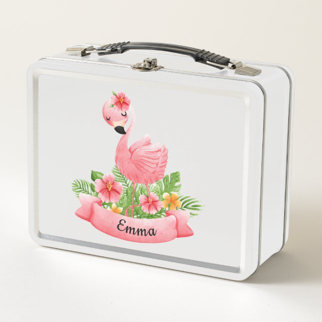 Lunch Box Flamant Rose Fleurs Personnalisée Enfant (Devant)