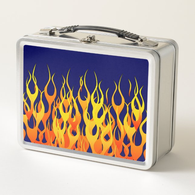 Lunch Box Flammes de course classique sur bleu marine (Devant)