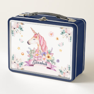 Lunch Box Fleur d'aquarelle personnalisée Unicorn Girls