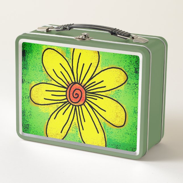 Lunch Box Fleur verte et jaune  (Devant)