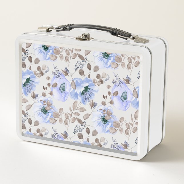 Lunch Box Fleurs Aquarelles Bleues Chic (Devant)