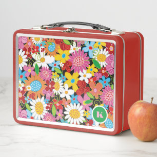Lunch Box Fleurs de printemps colorées Whimsical Monogramme 
