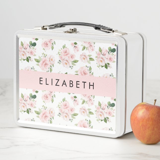 Lunch Box Fleurs roses, Roses, Fleurs Aquarelles, Votre Nom (En situation)