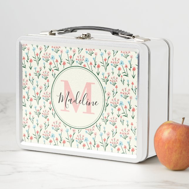 Lunch Box Fleurs végétales florales Monogrammes roses (En situation)