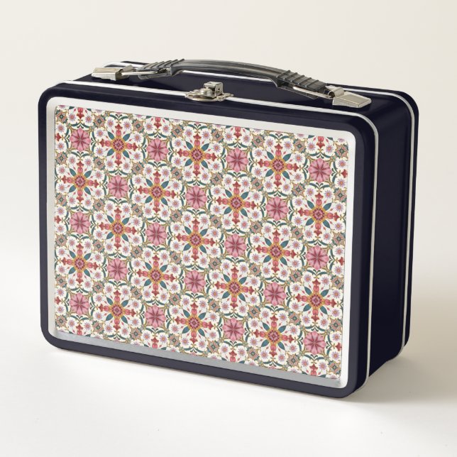 Lunch Box Floral Boho Pattern in Red, Pink & Teal (Devant)