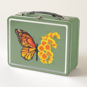 Lunch Box Flower Butterfly with Yellow California Poppy