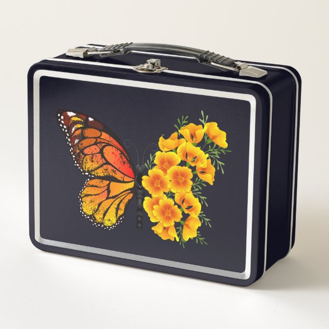 Lunch Box Flower Butterfly with Yellow California Poppy (Devant)