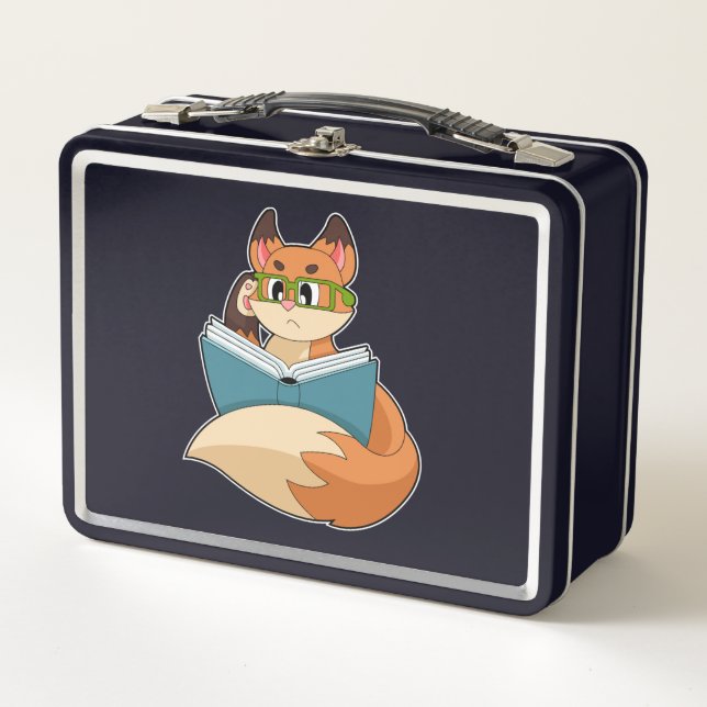 Lunch Box Fox as nerd with Book & Glasses (Devant)