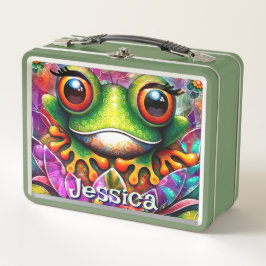 Lunch Box Frog Whimsical Art Abstrait Floral Personnalisé