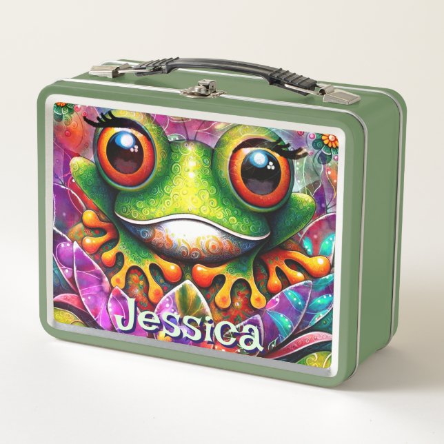 Lunch Box Frog Whimsical Art Abstrait Floral Personnalisé (Devant)