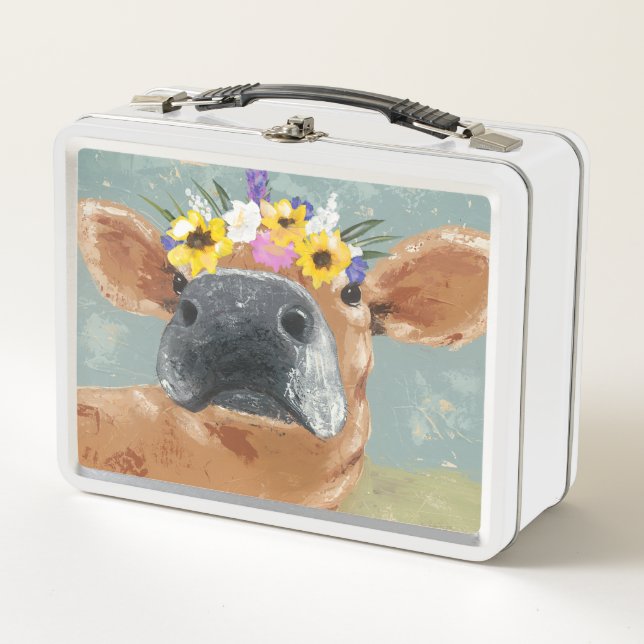 Lunch Box Fun de ferme - Vache avec couronne de fleurs (Devant)